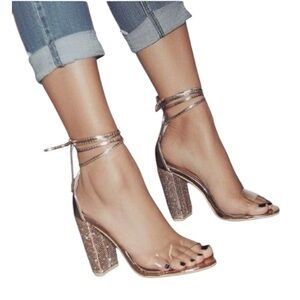 New Womens Rhinestone Lace up High Gold Silver Heels Sandals Ankle Strap 7 1/2